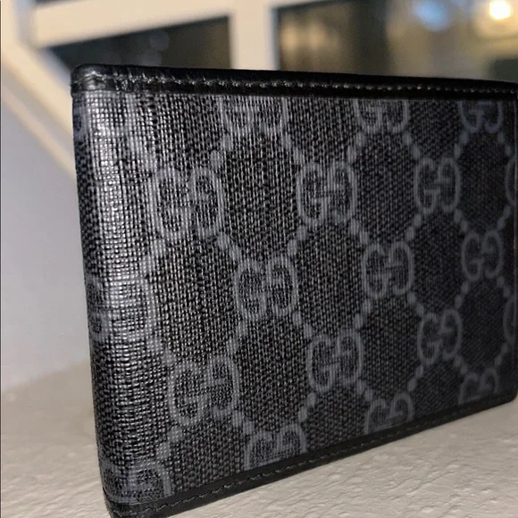 Gucci Black and Gray Wallet with Monogram Pattern